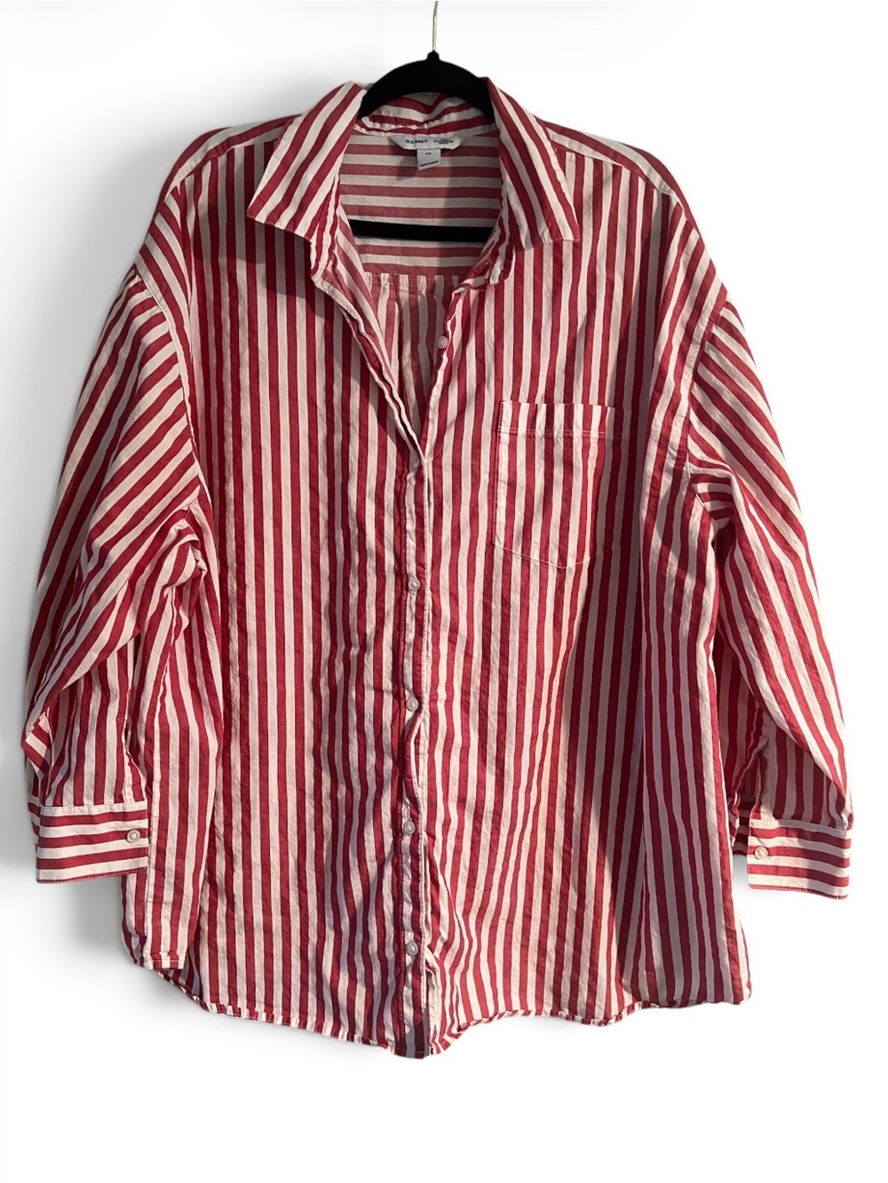 Old Navy Red and White Vertical Stripe Button-Down Shirt